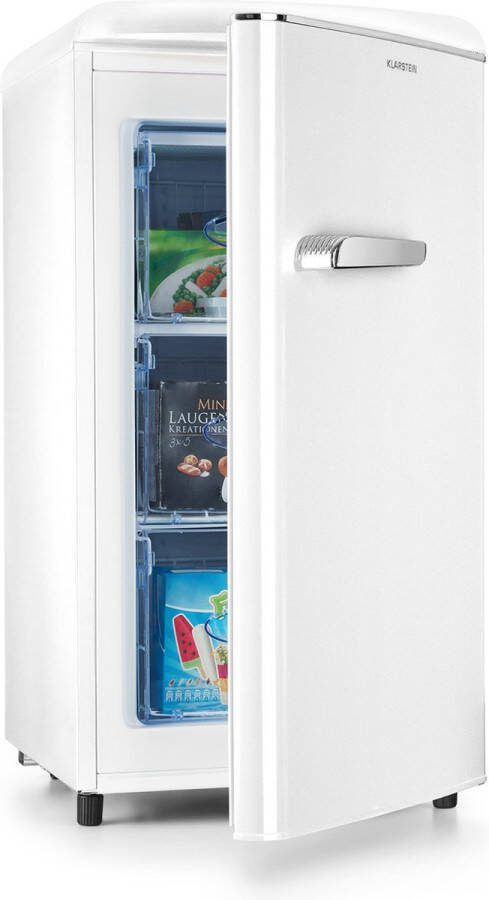 Klarstein Laika Diepvrieskast Vriezer 60 Liter 3 Schuiflades 4-Sterren vriesvak Temperatuur: -18 Tot 0 °C Vrijstaand 41 dB EEK: E Crème