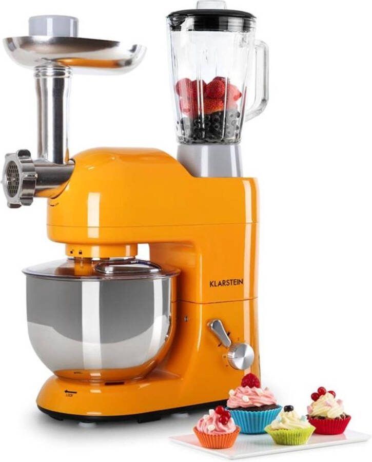 Klarstein Lucia 3-in-1 Keukenmachine Blender Staafmixer Hakmolen Keukenrasp Sapcentrifuge Food Processor 2000 Watt 6 Modi Zonder BPA 3 Liter 3 L Maatbeker Vlees en Pasta 1 5 Liter Blender Accessoires: 20-Delig Oranje