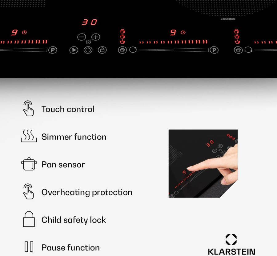Klarstein Masterzone 60 Hybrid Inductiekookplaat 4 Flexzones Inbouw elektrische kookplaat Zwart