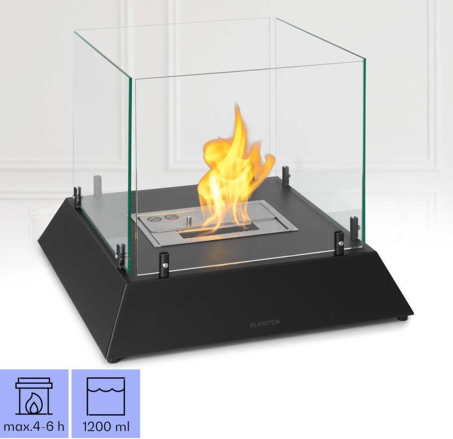 Klarstein Phantasma Cubo Ethanolhaard Tafelhaard Rook- & Geurloos Bio-Ethanolbrander 1200 Ml Tank Brandduur: Circa 4 6 Uur Vermogen: Ca. 0 94 Kw Voor Ruimtes Vanaf 45 M² Vuurdover RVS Brander Veiligheidsglas Zwart