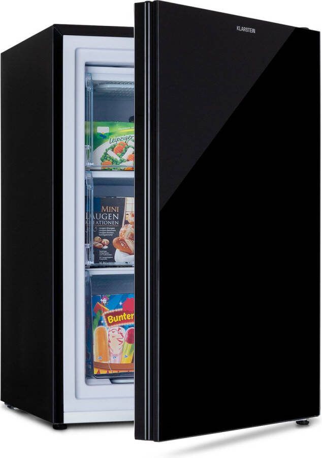 Klarstein Pluto 80 Vriezer 4 Sterren vriesvak 80 Liter EEK E 3 Etages 41 dB Thermostaat- Glazen front Zwart