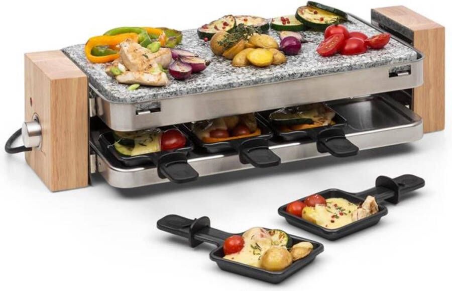 Klarstein Prime-Rib raclette-grill 8 pers. 1500 W natuurstenen plaat rvs houten pootjes