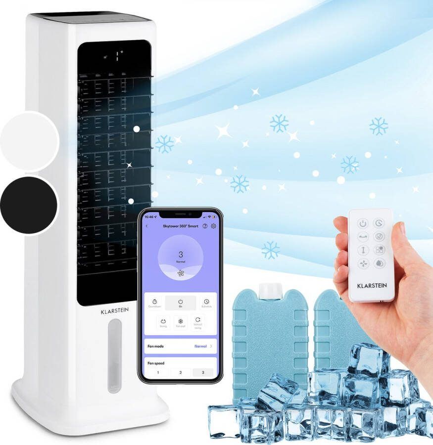 Klarstein -IceWind Plus- Luchtkoeler Met Waterkoeling- 5-In-1 Verdampingskoeler- Luchtbevochtiger- Ventilator & Luchtreiniger- Mobiele Airco- Luchtkoeler Met App Bediening- 80 W Aircooler- 462 M³ H Luchtstroom