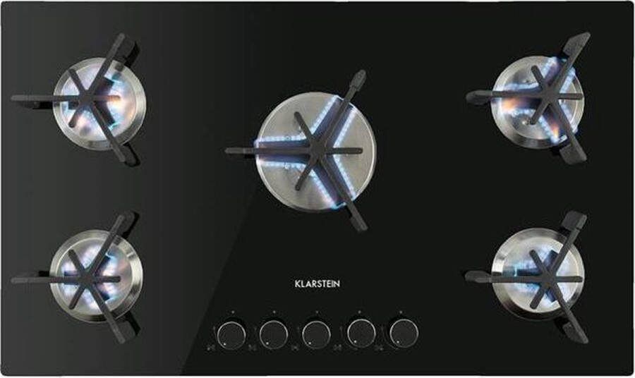 Klarstein Trifecta Domino 9450 W Gaskookplaat 5-Pits Triangel-Branders Glaskeramisch Oppervlak Efficiënt en Milieuvriendelijk Eenvoudig En Veilig Krachtig Vermogen Gelijkmatige Hitteverdeling Onderhousvriendelijk Praktisch Zwart