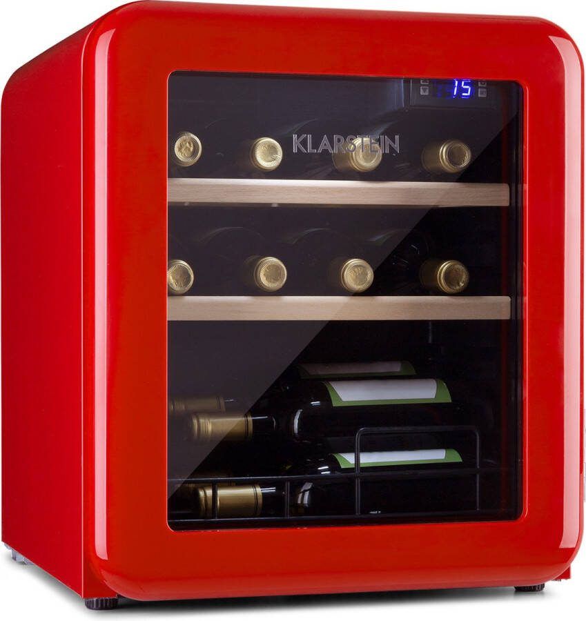 Klarstein Vinetage 12 Drankenkoeler Wijnkoelkast 48 Liter 4-22°C Retro design Rood