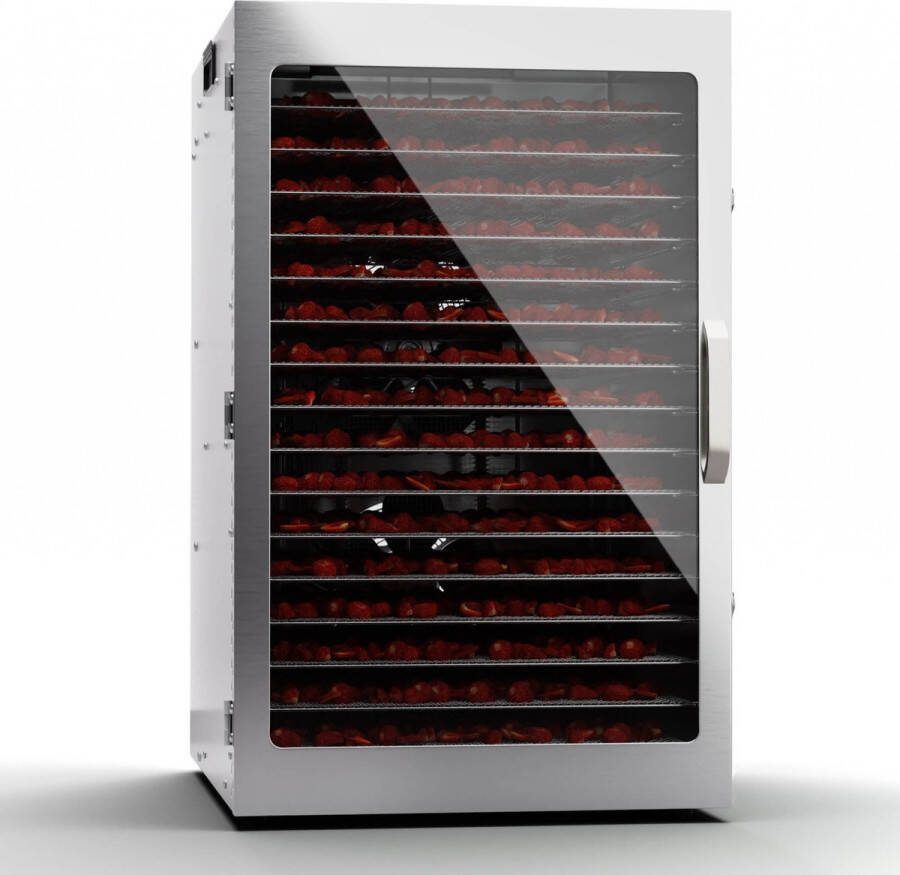 Klarstein Voedseldroger droogautomaat voor groente Fruit paddenstoelen en vlees 1500 W RVS Dehydrator Voedseldroger met 16 metalen roosters Droogautomaat met 24H timer Touch display Food dehydrator Roestvrij
