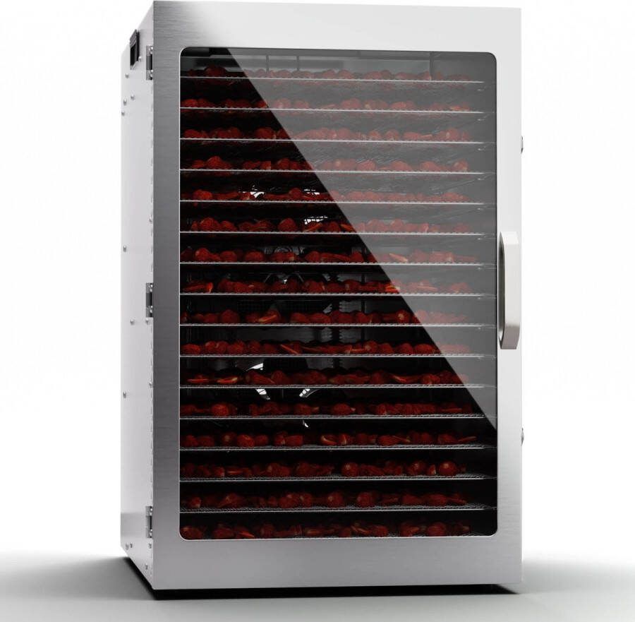 Klarstein Voedseldroger Droogautomaat voor groente Fruit paddenstoelen en vlees 2000 W RVS Dehydrator Voedseldroger met 20 metalen roosters Droogautomaat met 24H timer & touch display Food dehydrator Roestvrij staal