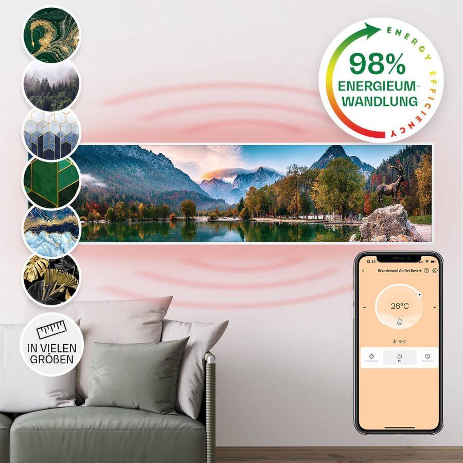 Klarstein Wonderwall Air Art Slimme Infrarood Verwarming Warmtepaneel 120X30Cm 350W 7M² Design Front App Controle Geruisloos Wandmontage Afstandsbediening Praktisch Thermostaat Weektimer Ip44 Motief: Meer Wit Frame