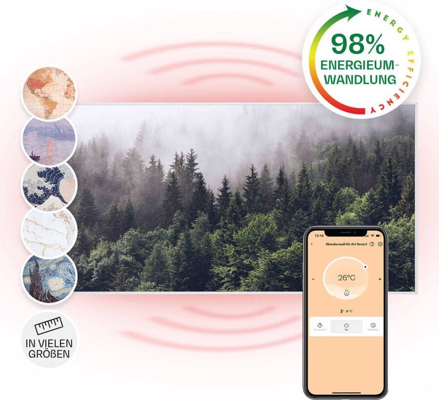 Klarstein Wonderwall Air Art Slimme Infrarood Verwarming Warmtepaneel 120X60 Cm 700 W 14 M² Design Front App Controle Geruisloos Wandmontage Afstandsbediening Praktisch Thermostaat Weektimer Ip44 Motief: Woud