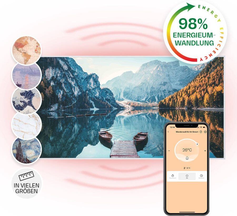 Klarstein Wonderwall Air Art Smart elektrische kachel infraroodverwarming voor 14m²- infrarood paneel 120 x 60 cm 700 W
