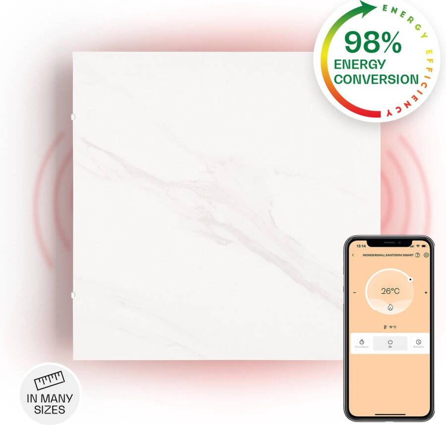 Klarstein Wonderwall Santorini Smart 60 X 60 Cm 500 W Ir Comfortheat (30%) & Convectieverwarming (70%) Geruisloos Wandmontage Geen Stof Thermostaat Weektimer Auto-Uitschakelfunctie Open Window Detector Ip24 Wit Marmer