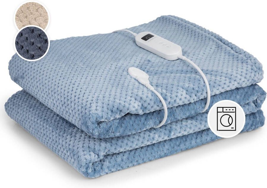 Klarstein XXL Elektrische knuffeldeken Elektrisch deken met automatische uitschakeling 200X180 cm Elektrisch warmtedeken Wasmachine bestendig Dubbelzijdige Elektrische Deken Voor Bed & Bank 9 Standen Blauw