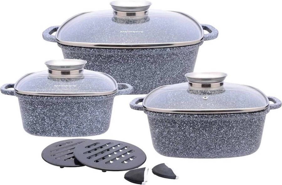 KLAUSBERG 7327 8 delige braadpannen set marmer grijs 20 24 28 cm