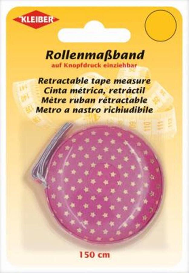 Kleiber & Co Kleiber meetlint rolmaat design hoes roze silver stars zilveren sterretjes 150 cm met 1 druk intrekbaar