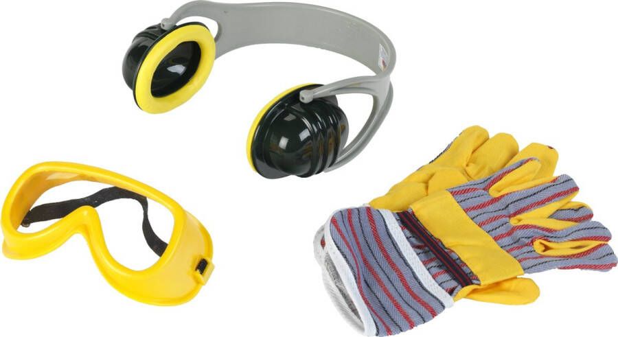 Klein Bosch 3-delige set met accessoires I Werkhandschoenen veiligheidsbril oorbeschermers in Bosch-design I Afmetingen verpakking: 19 5 cm x 7 cm x 33 5 cm I Speelgoed voor kinderen vanaf 3 jaar
