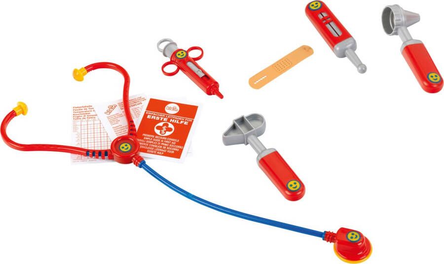Klein dokterskoffer met accessoires Stethoscoop injectiespuit thermometer en nog veel meer Afmetingen: 21 5 cm x 9 cm x 20 cm Speelgoed voor kinderen vanaf 3 jaar