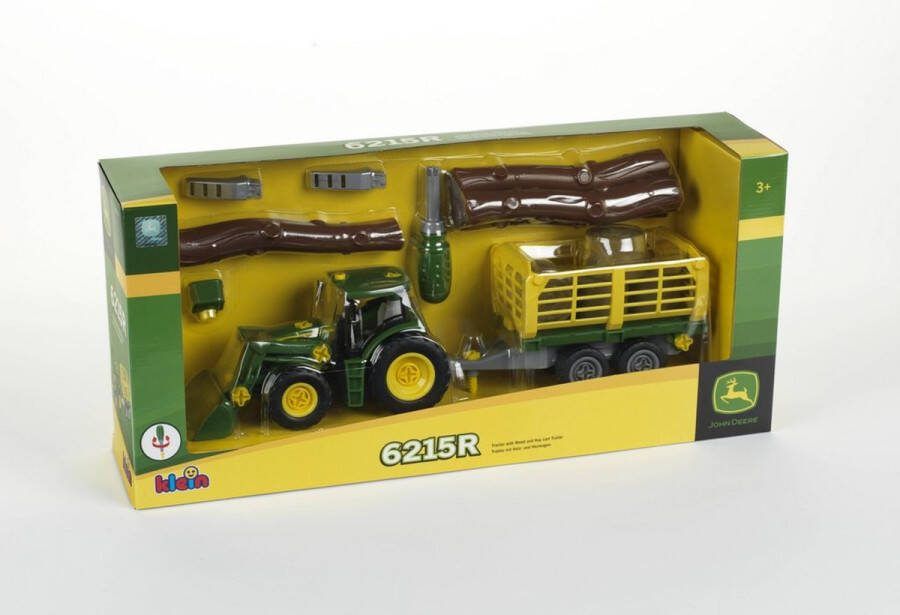 Klein John Deere-tractor met houtblokken en hooiwagen I Schroevenset inclusief schroevendraaier I Afmetingen: 47 cm x 10 50 cm x 12 cm I Speelgoed voor kinderen vanaf 3 jaar