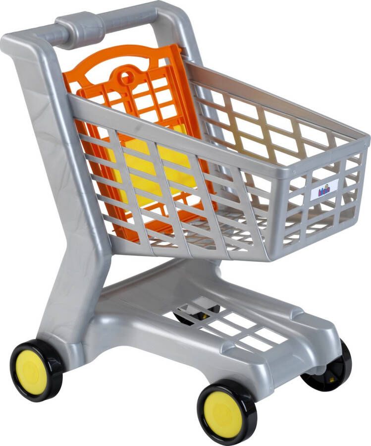 Klein Toys boodschappenwagentje 42x35x47 cm klapstoeltje voor poppen tot 50 cm incl. lichtlopende wielen grijs oranje geel
