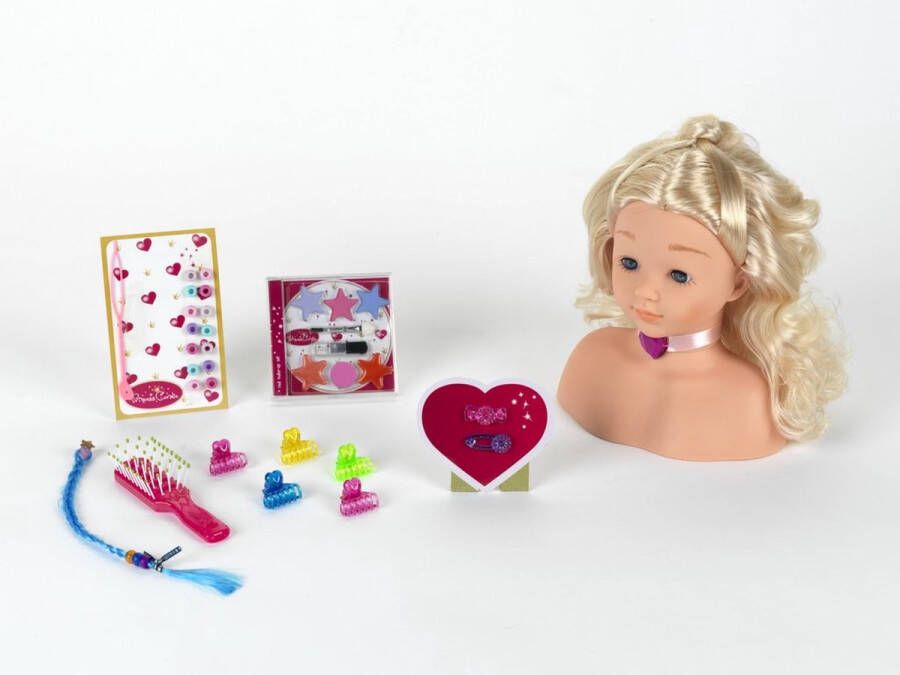 Klein Toys Princess Coralie speelgoed make-up- en stylinghoofd Little Sophia 22 cm groot wasbaar met haarborstel kam haarclips dermatologisch geteste make-up