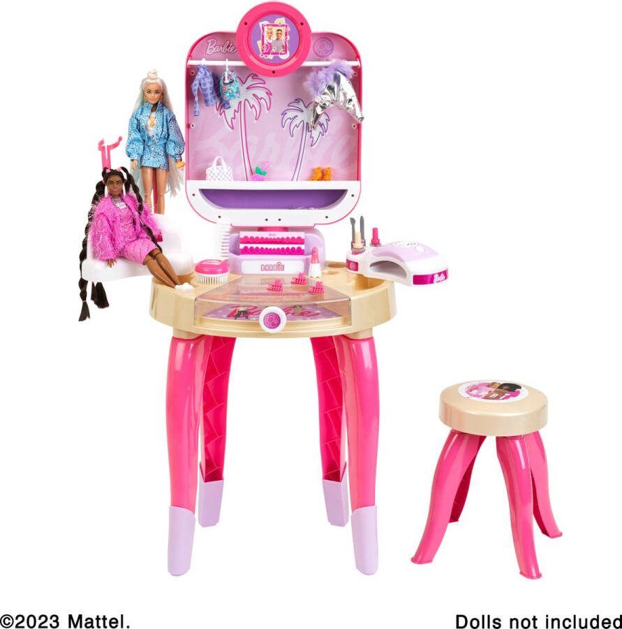Klein Toys Barbie beautystudio happy vibes incl. gebruiksvoorwerpen en nageldroger met lucht- en lichteffecten roze beige