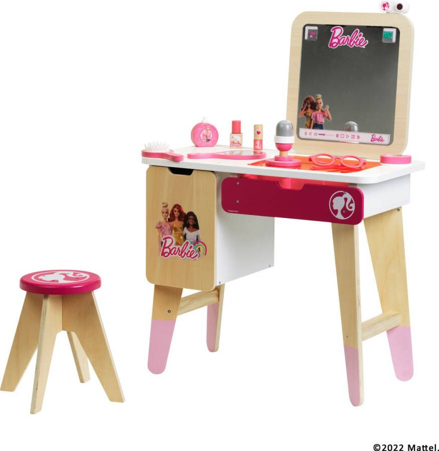 Klein BarbieTM Make-uptafel en vloggerstudio I Met houten opnamedoek I Incl. accessoires I Speelgoed voor kinderen vanaf 3 jaar