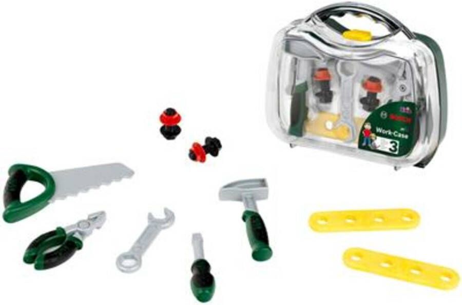 Klein Toys Bosch gereedschapskoffer zaag hamer tang moersleutel schroevendraaier incl. bijpassende accessoires groen geel