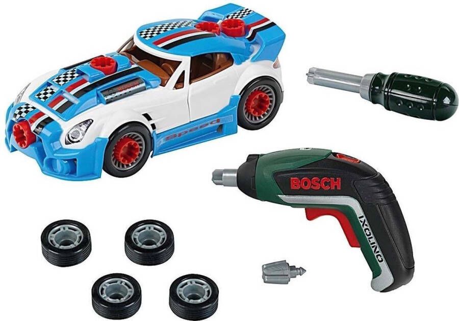 Klein Bosch car tuning set I Demonteerbare auto met tuning-accessoires I Met accuschroevendraaier op batterijen I Afmetingen verpakking: 30 cm x 6 5 cm x 25 cm I Speelgoed voor kinderen vanaf 3 jaar