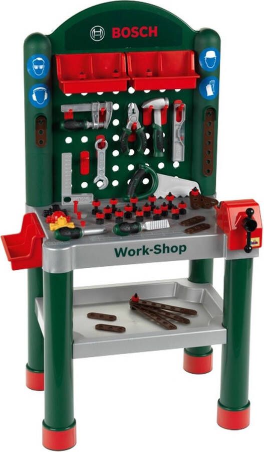 Klein Bosch multifunctionele workshop I 79 onderdelen Werkblad met leerfunctie I Afmetingen: 50 cm x 37 cm x 102 cm I Speelgoed voor kinderen vanaf 3 jaar