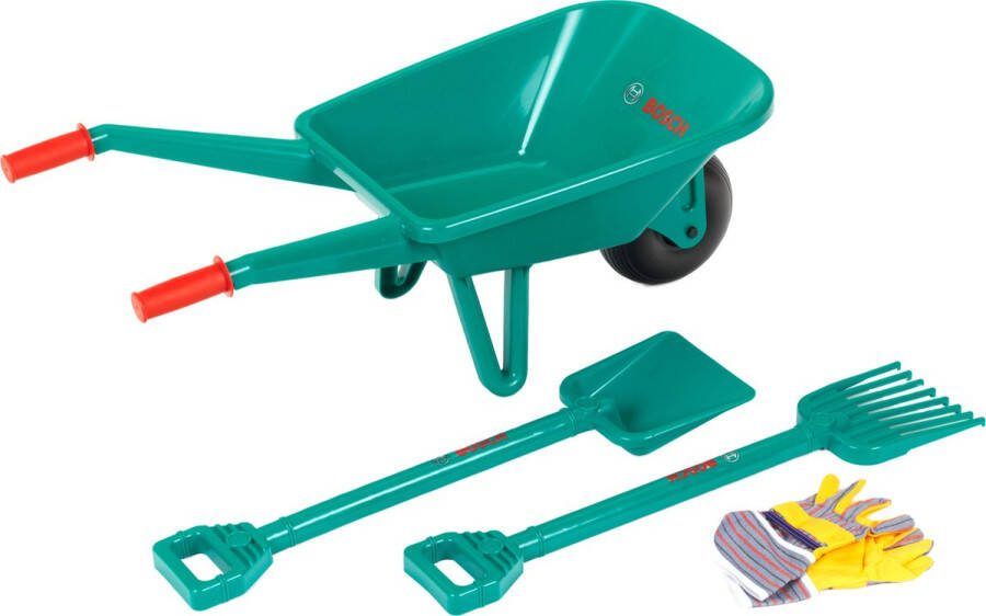 Klein Toys Bosch tuin 4-delige tuinierset kruiwagen schep hark en werkhandschoenen groen geel