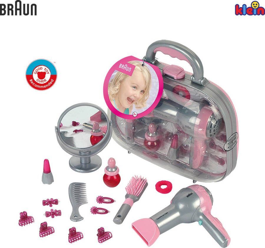 Klein Toys Braun kapsalon met haardroger incl. stylingaccessoires en ventilator met koude-lucht-mechanisme roze grijs