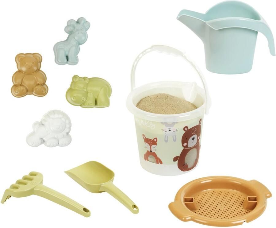 Klein Toys Little Foot dierenwereld zandset zandemmer zeef handschep handhark gieter en dierenwereld vormpjes gerecycled plastic multicolor