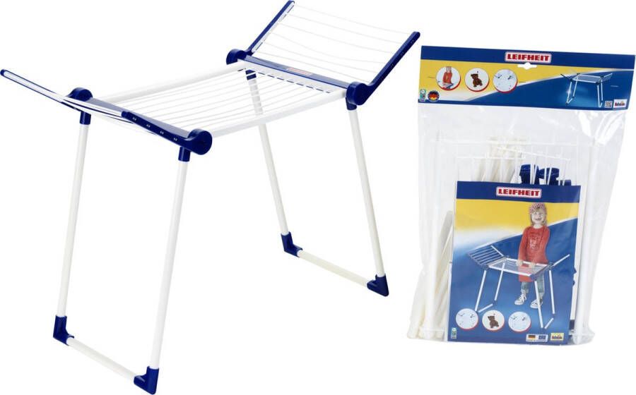 Klein Toys Leifheit droogrek inklapbaar 63x27x50 cm ruimte voor poppenkleertjes of nat pluche speelgoed blauw wit