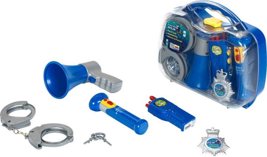 Klein Toys politiekoffer zaklamp walkietalkie megafoon handboeien met sleutel en politiebadge incl. licht- en geluidseffecten blauw