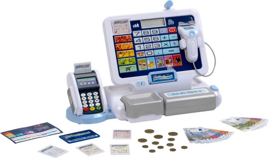 Klein Toys speelgoed kassa met uitneembare tablet en pinautomaat incl. geluidseffecten speelgoed munten biljetten en credit card wit