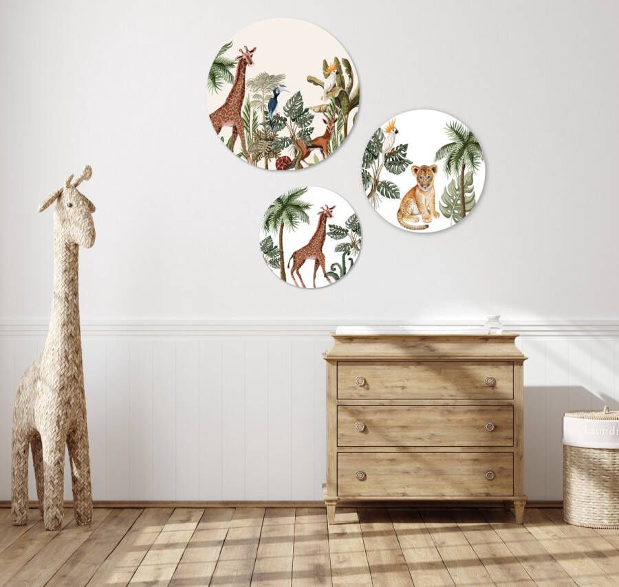 Kleine Binky Jungle muurcirkel Wandcirkel dieren jungle thema Decoratie kinderkamer babykamer jongens & meisjes set van 3 cirkels