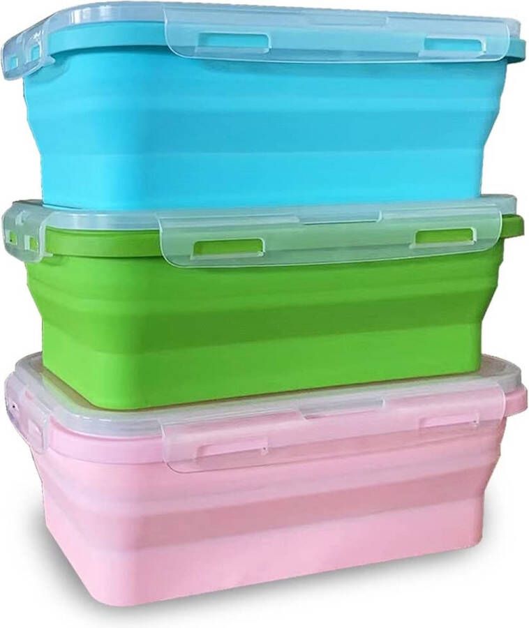 Kleurrijk Siliconen voedselopslagcontainers met deksels 3-pack set 1200 ml siliconen lunchbox herbruikbare ruimtebesparende siliconen containers voor magnetronvriezer vaatwasmachinebestendig BPA-vrij (blauw roze groen)