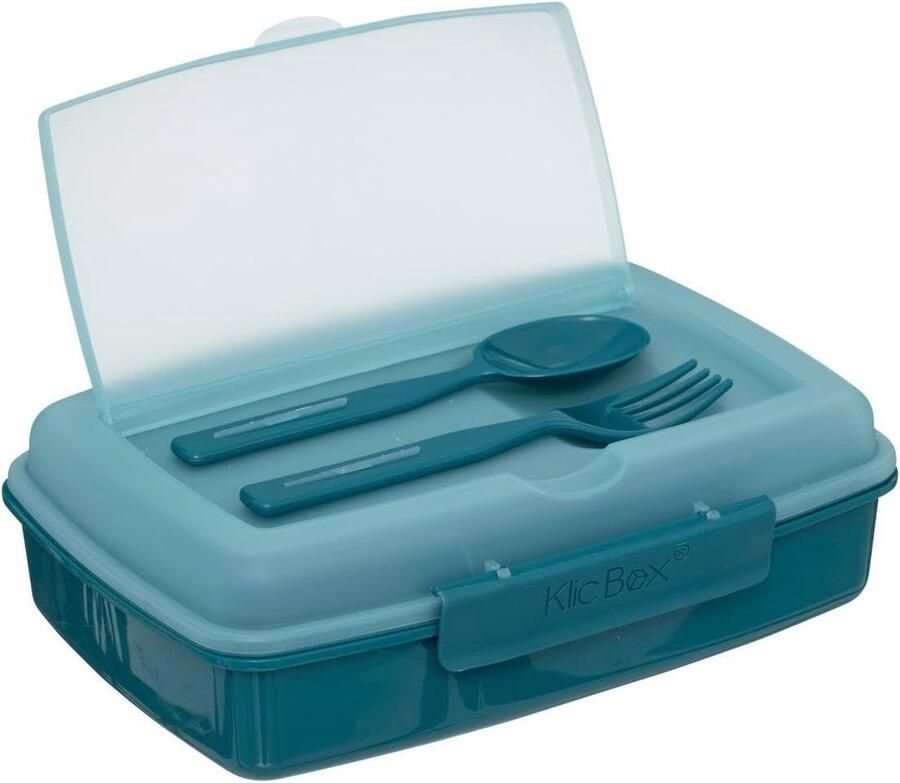 KLIC BOX © Lunchbox voor volwassenen en kinderen 1200 ml met 3 vakken incl. bestek de snackbox is geschikt voor magnetrons en vaatwassers voor school werk picknick en op reis (Groente)