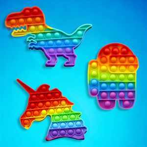 Klikkopers Fidget Toys Pakket Pop It Among Us Eenhorn Dino 3 stuks