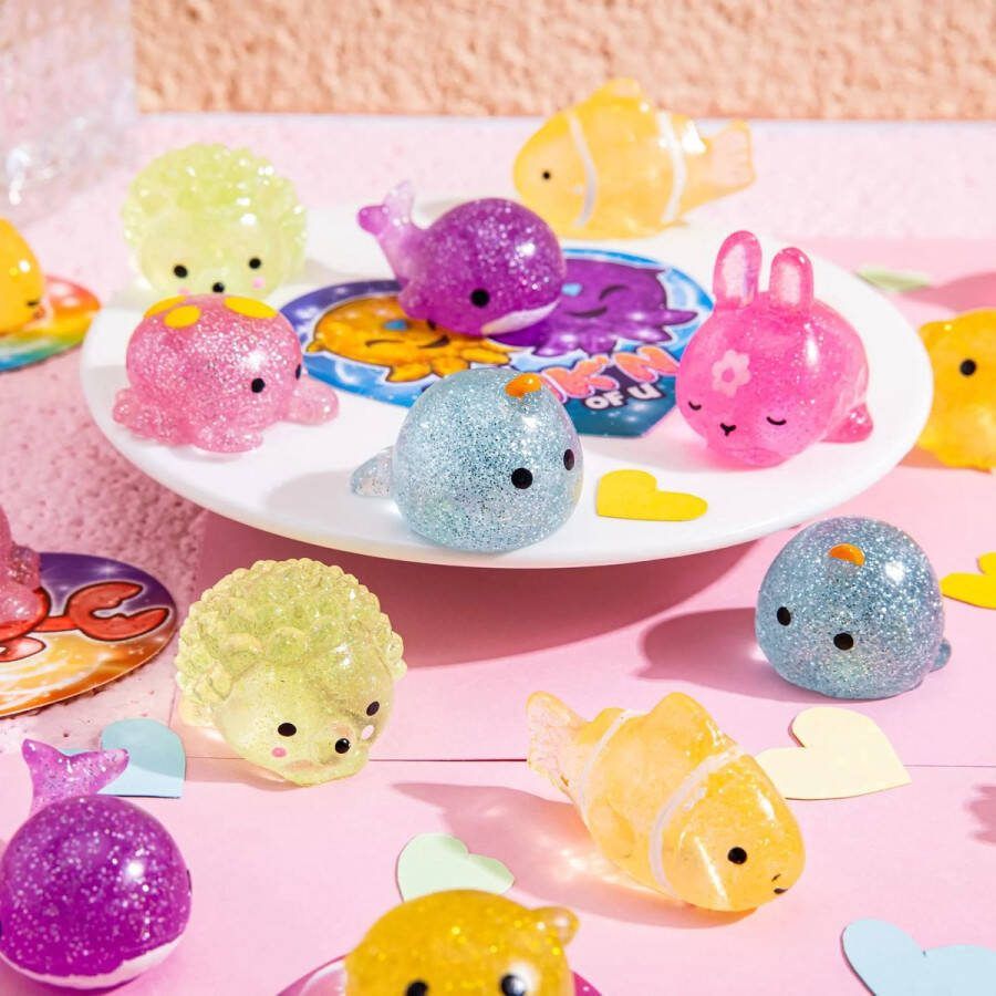 Klikkopers Mochi Squishy Glitter Set 5 stuks Mochi Squishy Fidget Toy Squishy Soft animal Mochies Antistress Glitter Mochi Squishy Kawaii