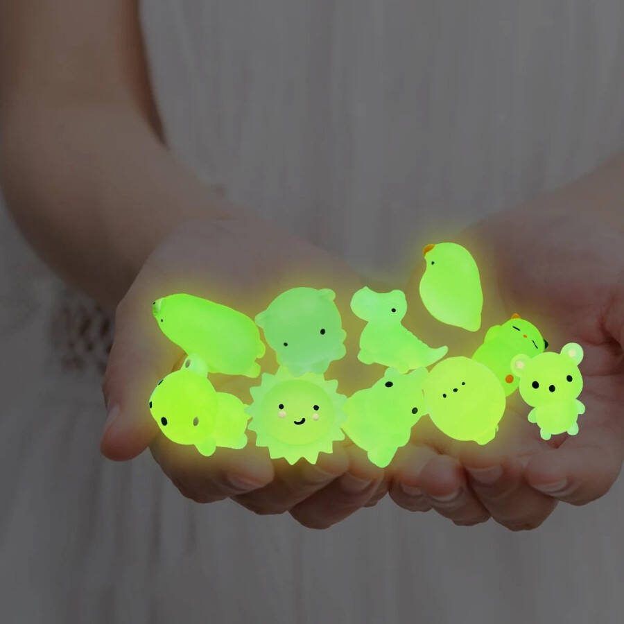 Klikkopers Mochi squishy Lichtgevend Set 8 stuks Mochi Squishy Fidget Toy Squishy Soft animal Mochies Antistress Gloeiend in het Donker Kawaii