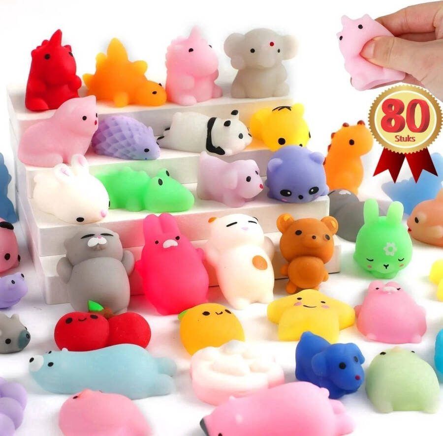 Klikkopers Mochi squishy Set 80 Stuks Mochi Squishy Fidget Toy Squishy Soft animal Mochies Antistress