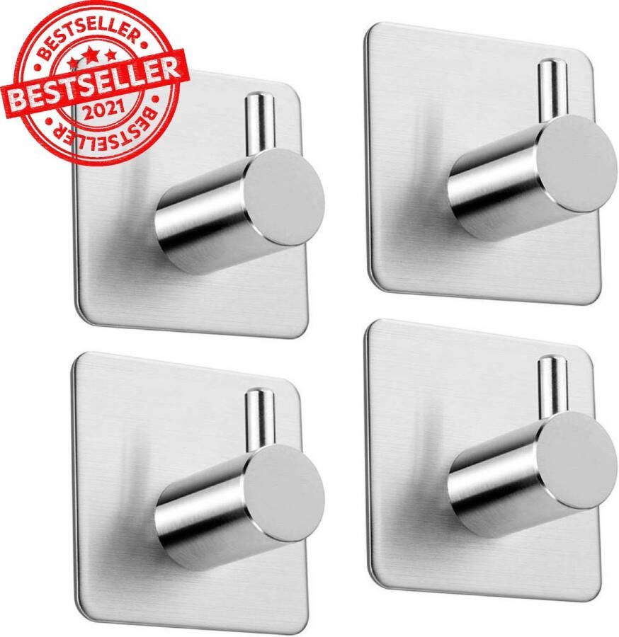 Klobe Handdoekhaakjes Zelfklevend Handdoekhouder – Zelfklevende Haakjes Ophanghaken 4 Stuks RVS Zilver