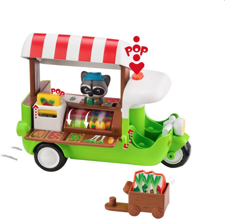 Klorofil De Food Truck Speelset Speelgoedauto Interactief Kinderspeelgoed Met figuur uit de ''Raccoon'' familie van Wasberen Vanaf 1.5 jaar 6-Delig Kunststof