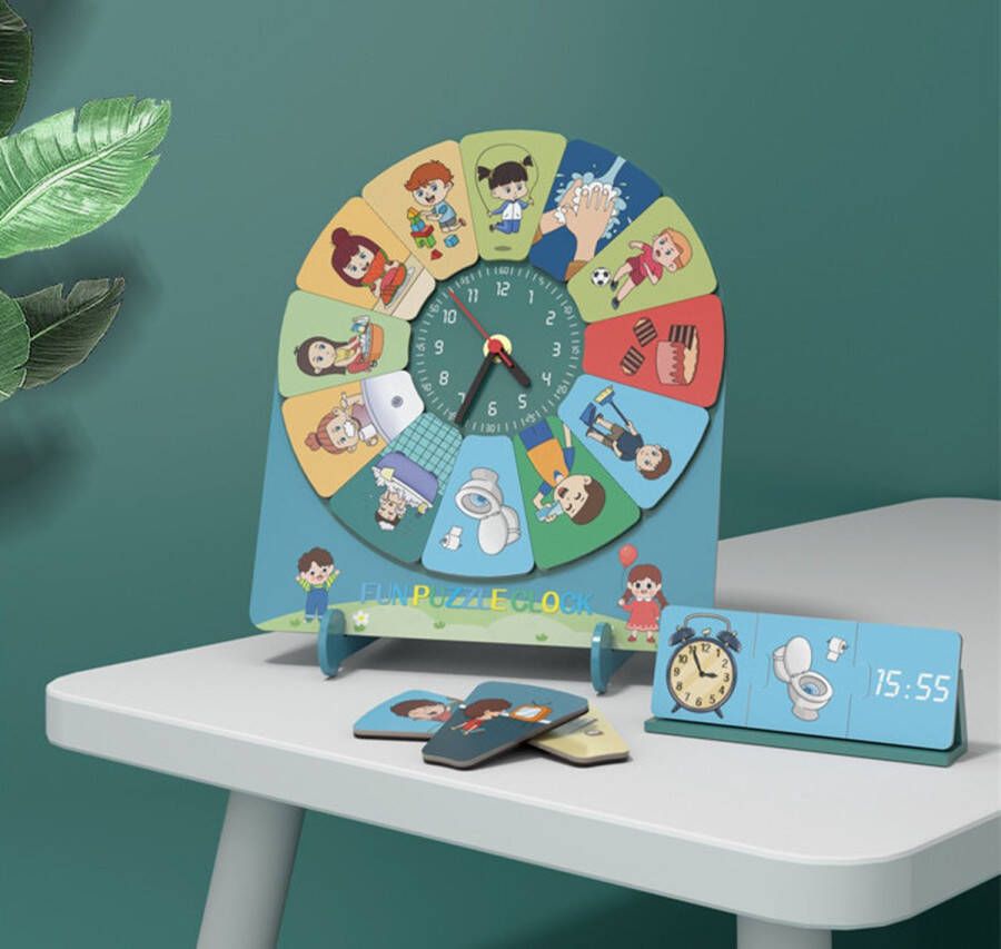 KLUZOO Dagplanner Puzzel Klok voor Kinderen Montessori Speelgoed Houten Leerklok Zindelijkheidstraining kind