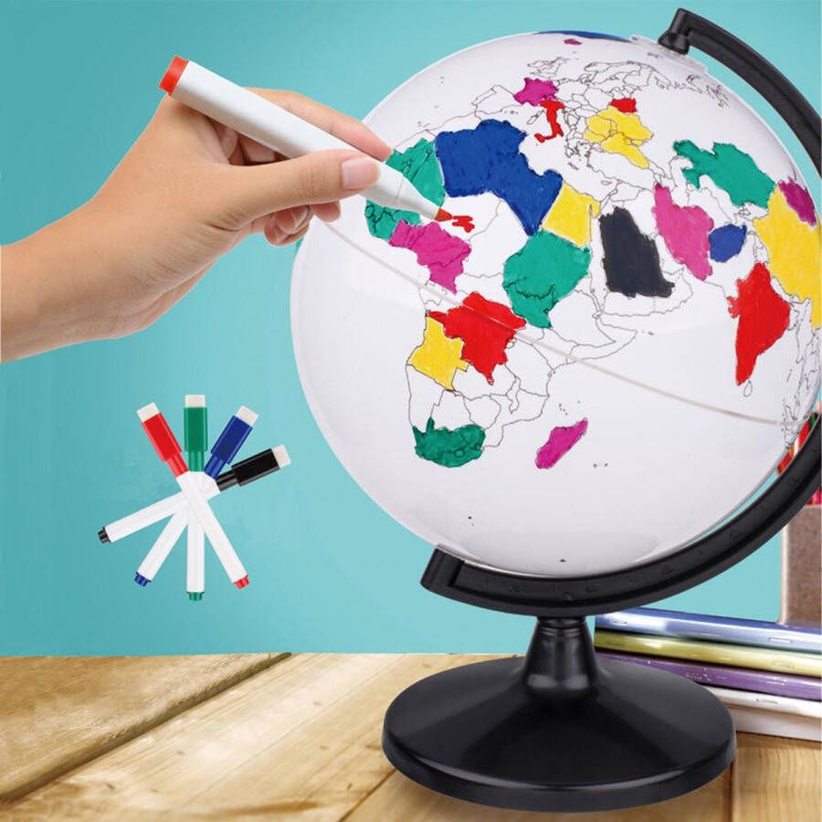 KLUZOO Wereldbol Kinderen Educatief 22 cm Voor te Kleuren incl 6 stiften Globe Educatief Speelgoed 5 6 7 8 jaar
