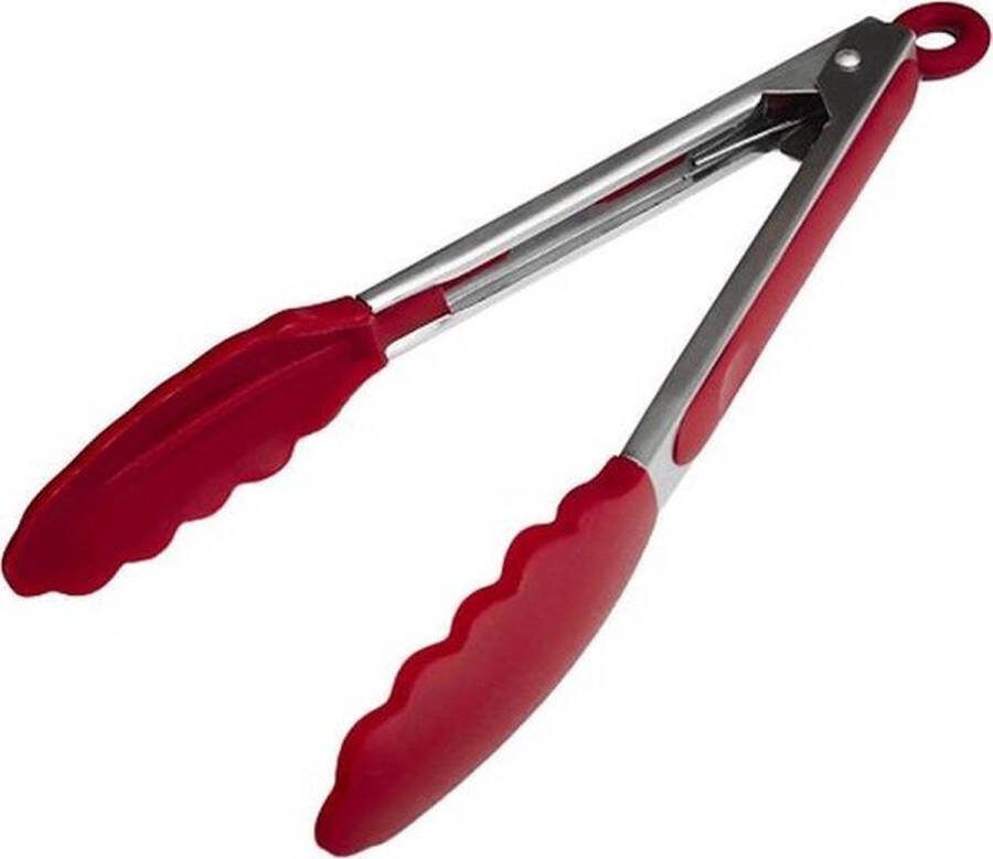 Knaak BBQ Siliconen tang rood vleestang serveertang keukentang salade tang – barbecuetang – zwart 27cm bbq tang vleestang
