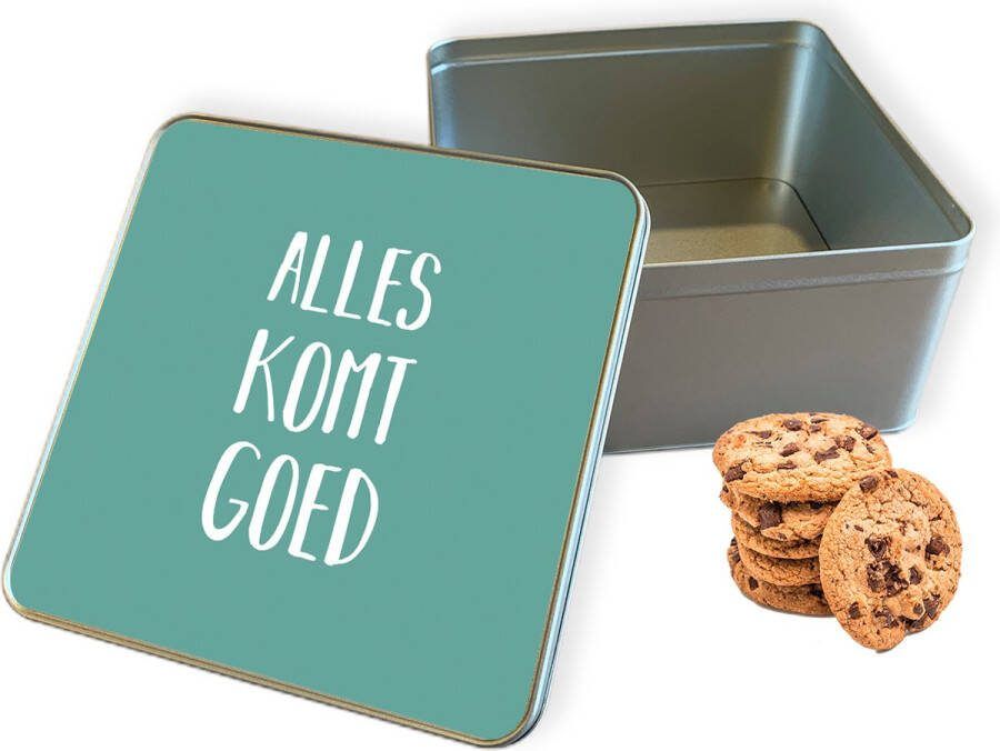 Knaldeals.com Koektrommel Alles Komt Goed Vierkant Bewaarblik 20x20x10 cm