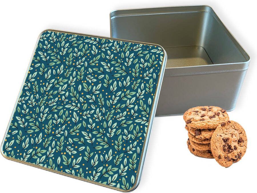 Knaldeals.com Koektrommel Blaadjespatroon Vierkant Bewaarblik 20x20x10 cm