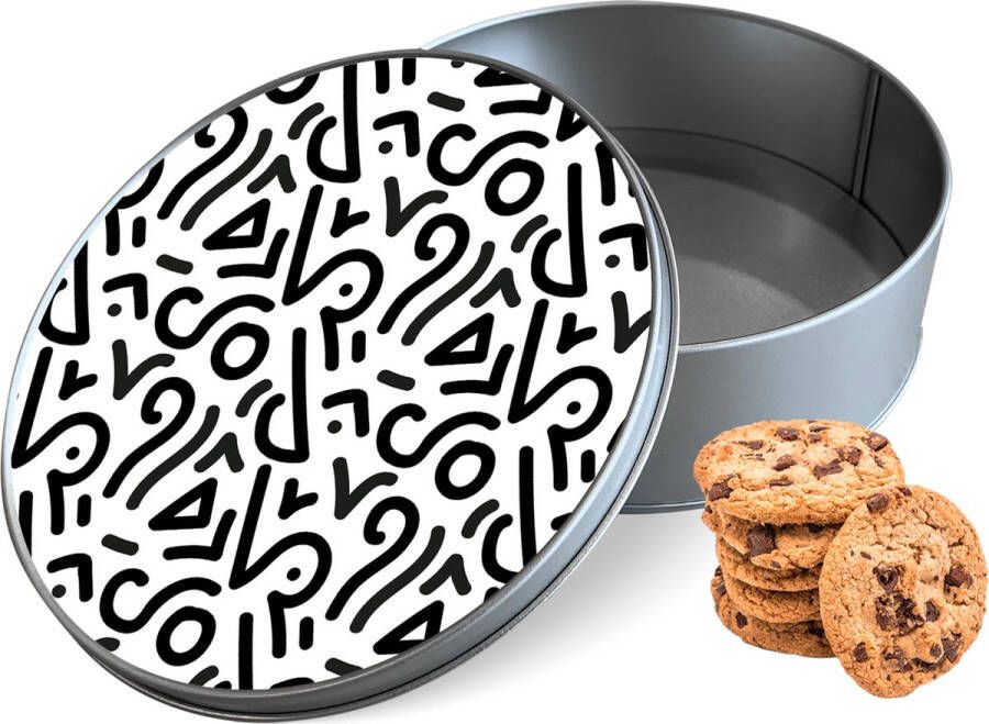 Knaldeals.com Koektrommel Black Doodle Rond Bewaarblik 15x15x5 cm