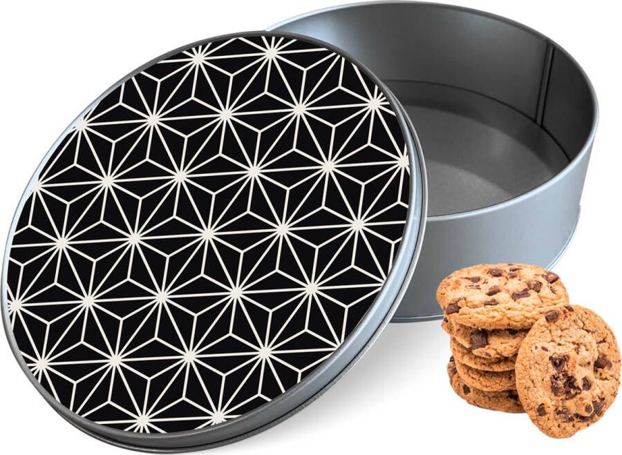Knaldeals.com Koektrommel Black Geometric Stars Rond Bewaarblik 15x15x5 cm